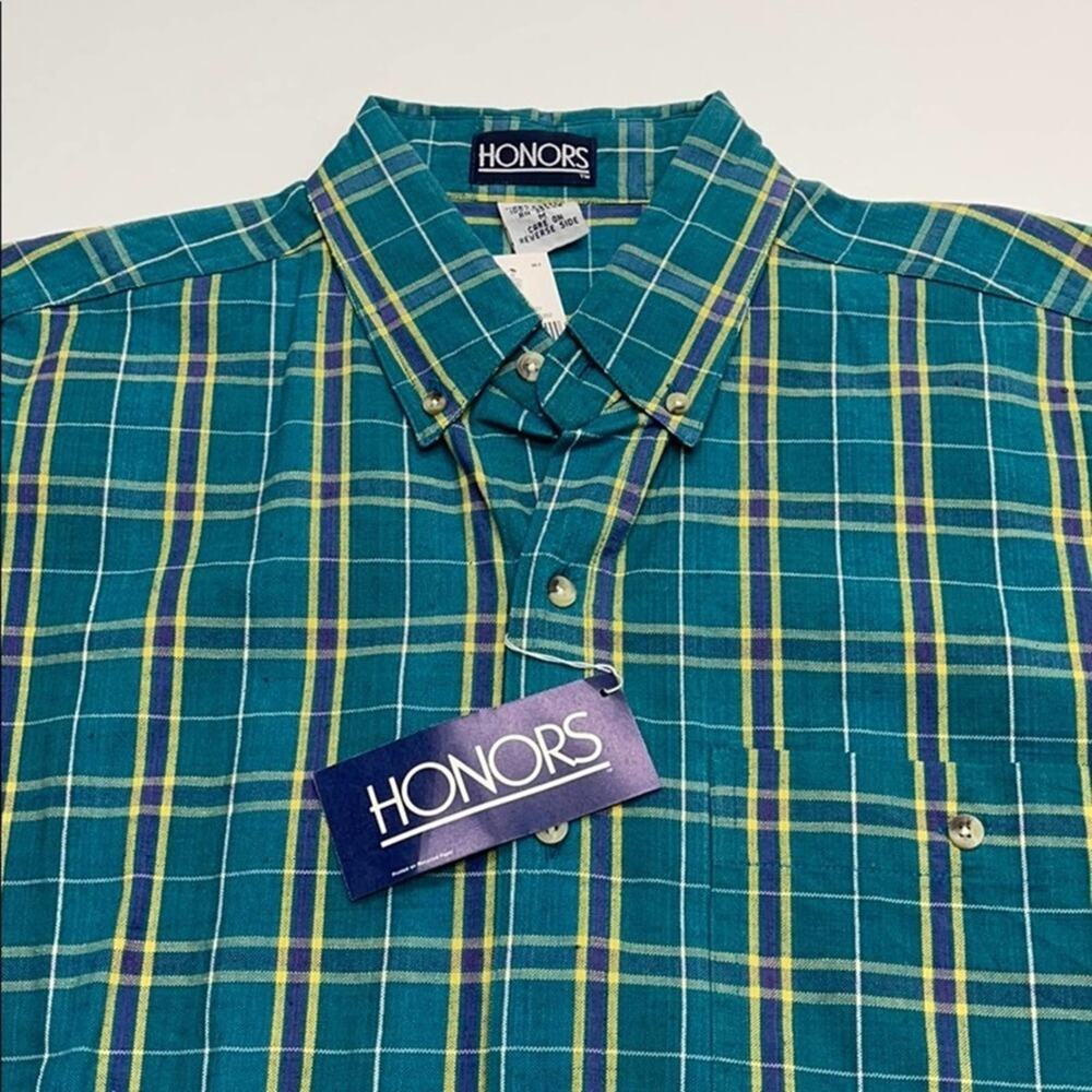 HONORS Mens Medium Green Short Sleeve Shirt